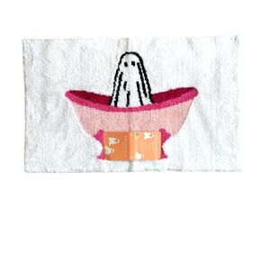 Kassaspa Halloween Ghost Bath Rug 21x34 White & Pink Non Slip Bath Mat NEW